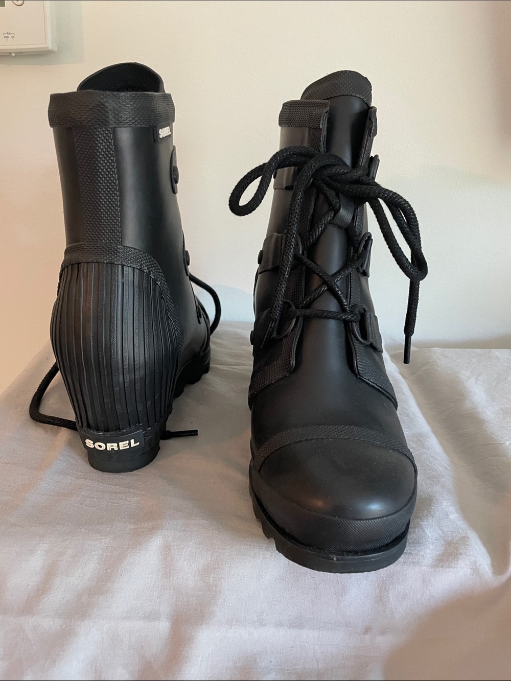 Sorel Black Lace-Up Rain Boots - Picture 2 of 8